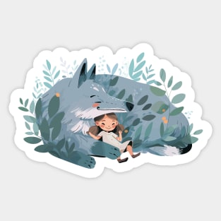 Cute Wolf Animal Loving Cuddle Embrace Children Kid Tenderness Sticker